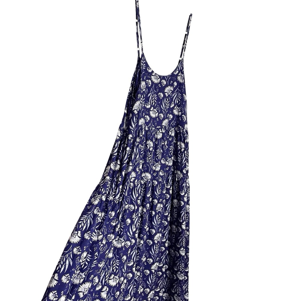 Bohee Wohee Womens Tiered Maxi Dress Sundress Size S Blue Floral Sleeveless